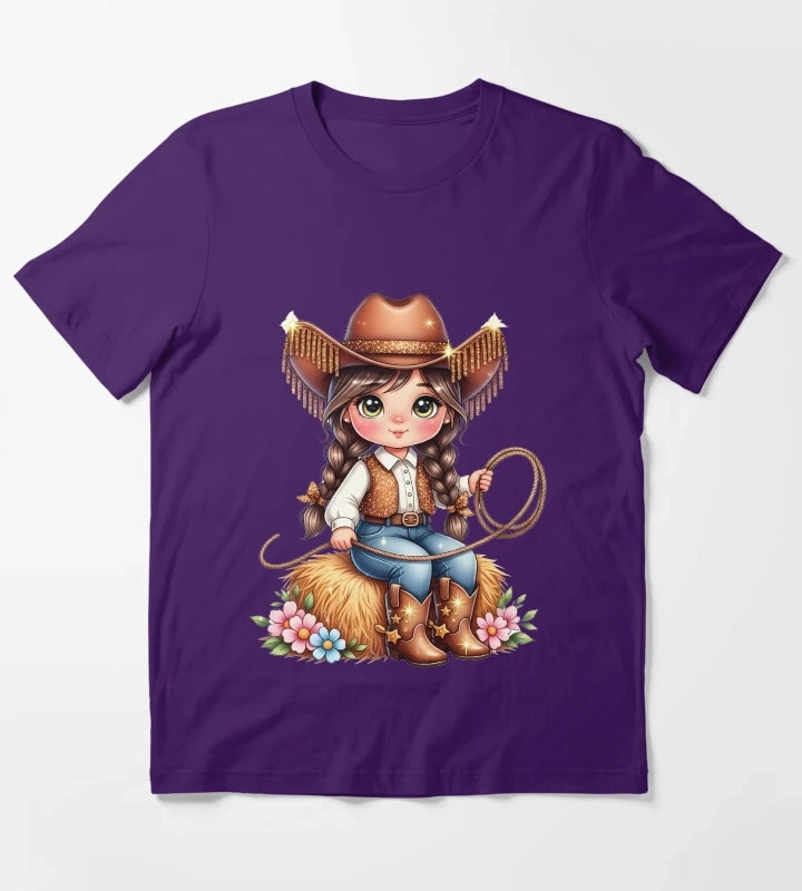 Cute Cowgirl PNG Sparkly Glitter Western Girl Design T-Shirt Purple