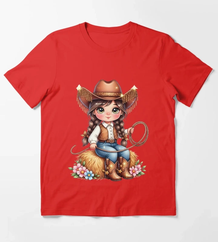 Cute Cowgirl PNG Sparkly Glitter Western Girl Design T-Shirt Red
