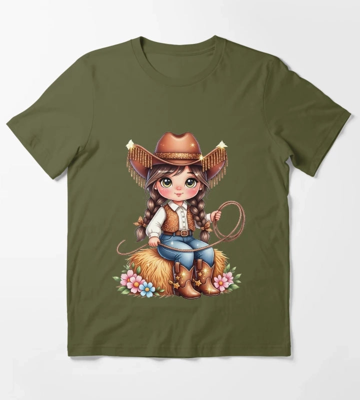 Cute Cowgirl PNG Sparkly Glitter Western Girl Design T-Shirt Olive Green