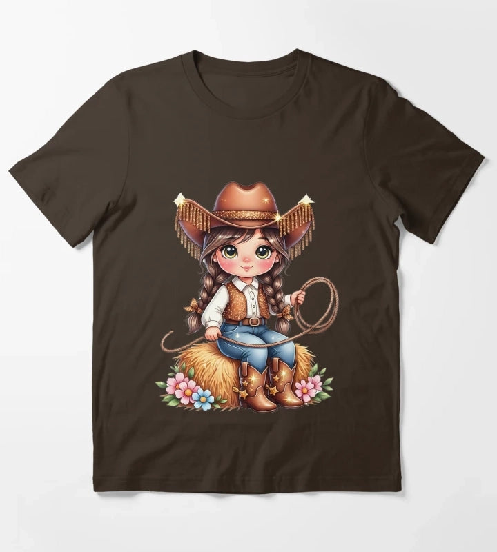 Cute Cowgirl PNG Sparkly Glitter Western Girl Design T-Shirt Brown