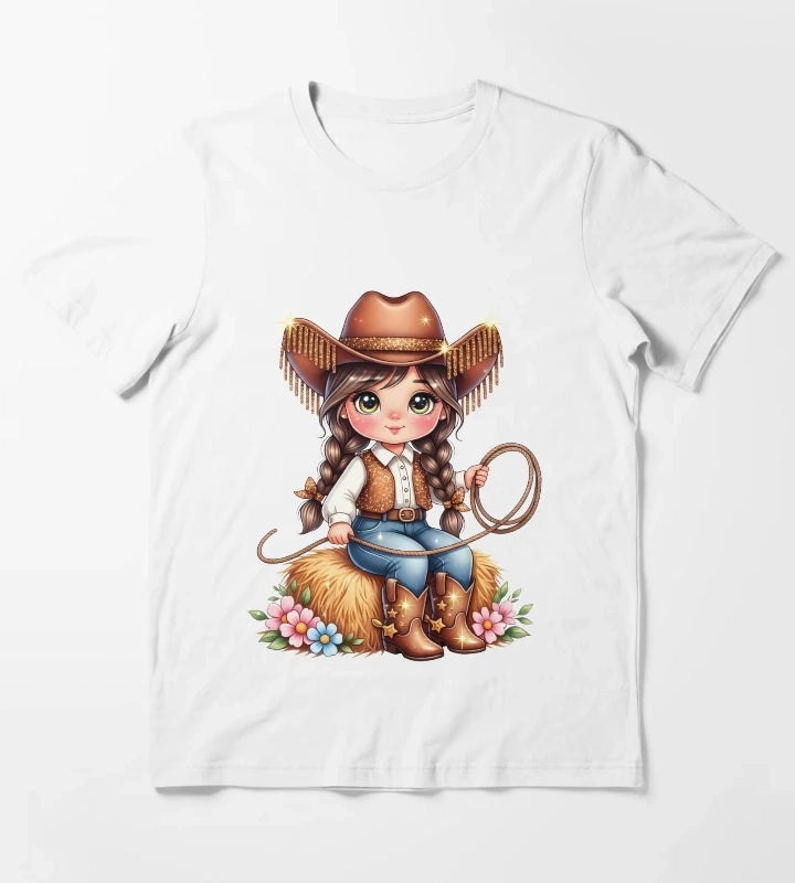 Cute Cowgirl PNG Sparkly Glitter Western Girl Design T-Shirt White