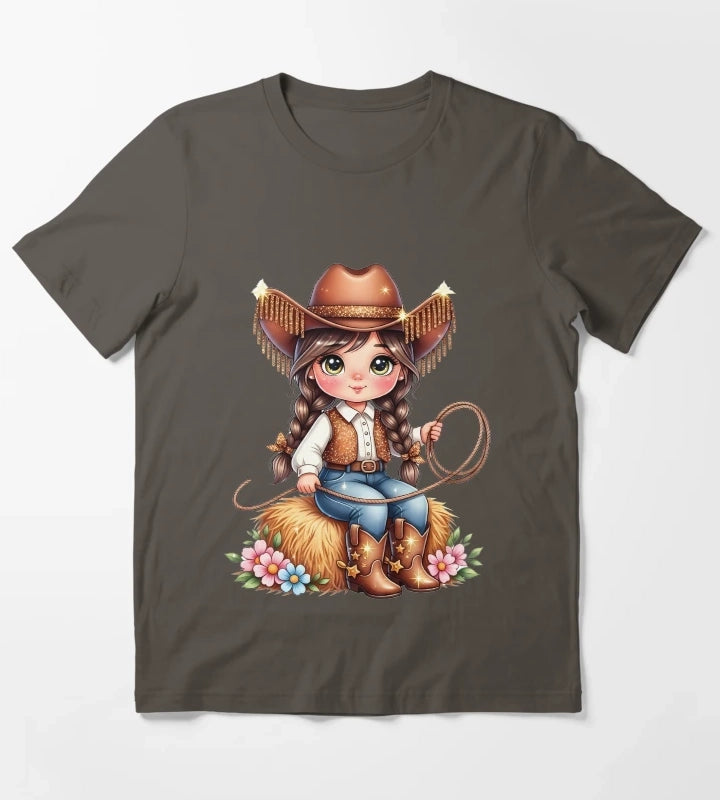 Cute Cowgirl PNG Sparkly Glitter Western Girl Design T-Shirt Dark Grey