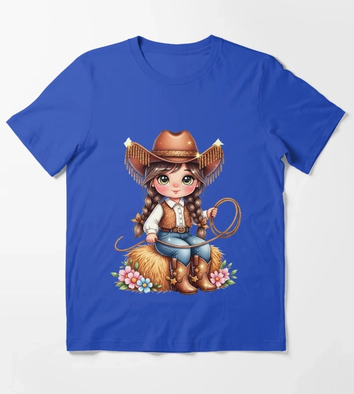 Cute Cowgirl PNG Sparkly Glitter Western Girl Design T-Shirt Blue