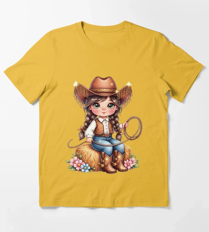 Cute Cowgirl PNG Sparkly Glitter Western Girl Design T-Shirt Yellow