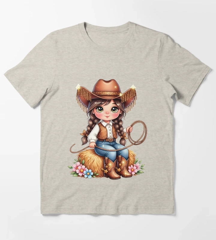 Cute Cowgirl PNG Sparkly Glitter Western Girl Design T-Shirt Cream