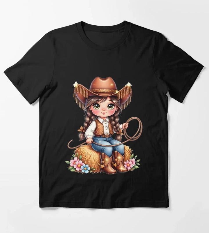 Cute Cowgirl PNG Sparkly Glitter Western Girl Design T-Shirt
