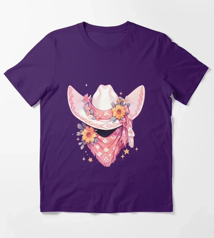 Cute Kawaii Hot Pink Cowgirl Hat and Bandana T-Shirt Purple