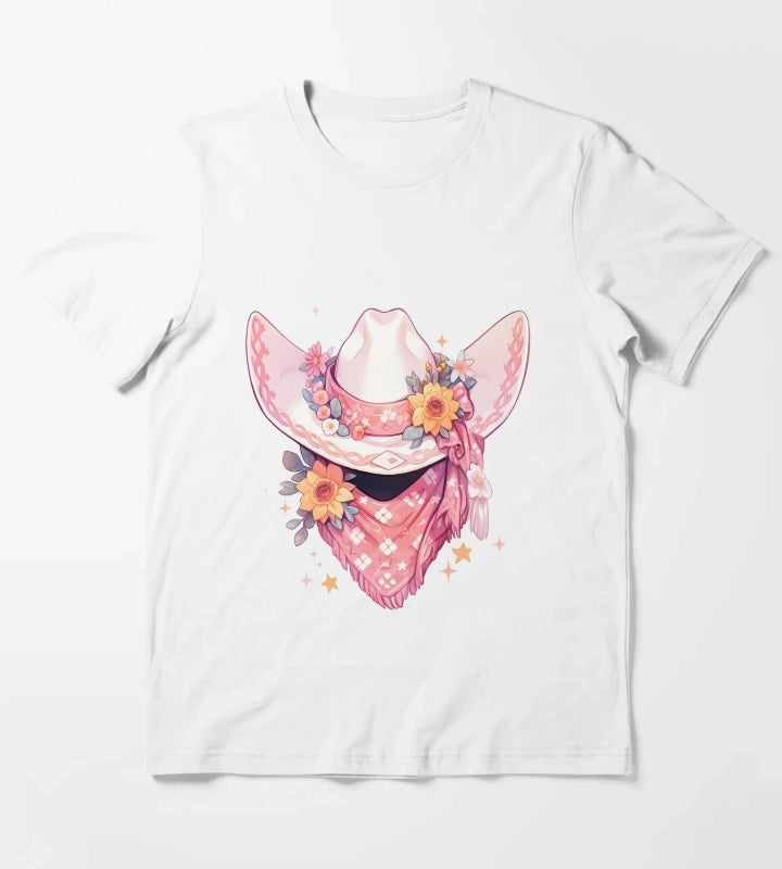 Cute Kawaii Hot Pink Cowgirl Hat and Bandana T-Shirt White