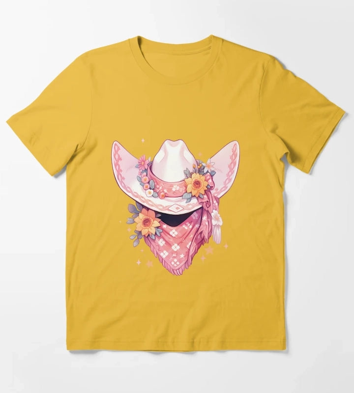 Cute Kawaii Hot Pink Cowgirl Hat and Bandana T-Shirt Yellow