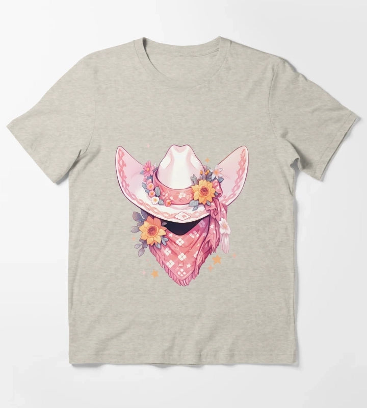 Cute Kawaii Hot Pink Cowgirl Hat and Bandana T-Shirt Cream