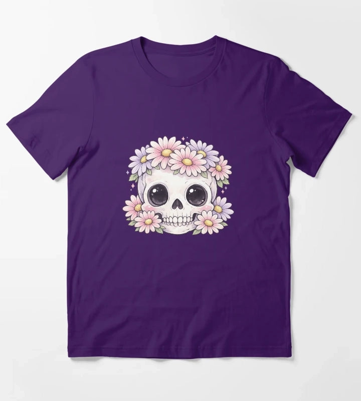 Cute Kawaii Skull Daisy Flower Crown Pastel Gothic Design T-Shirt Purple