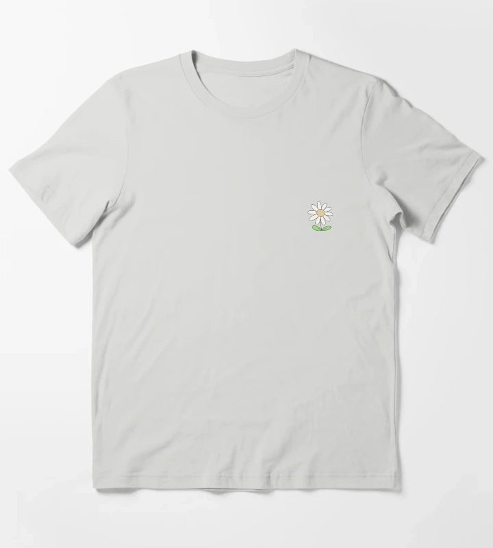 Cute Minimalist Daisy Flower Line Art Drawing T-Shirt Light Grey