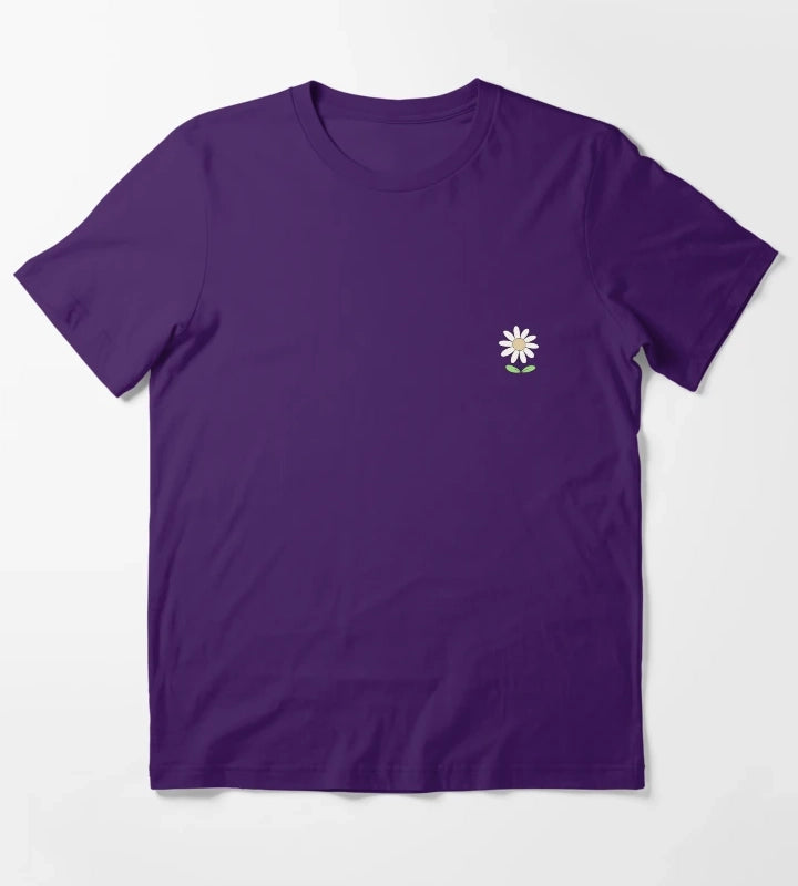 Cute Minimalist Daisy Flower Line Art Drawing T-Shirt Purple