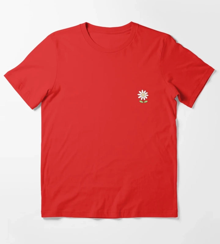 Cute Minimalist Daisy Flower Line Art Drawing T-Shirt Red