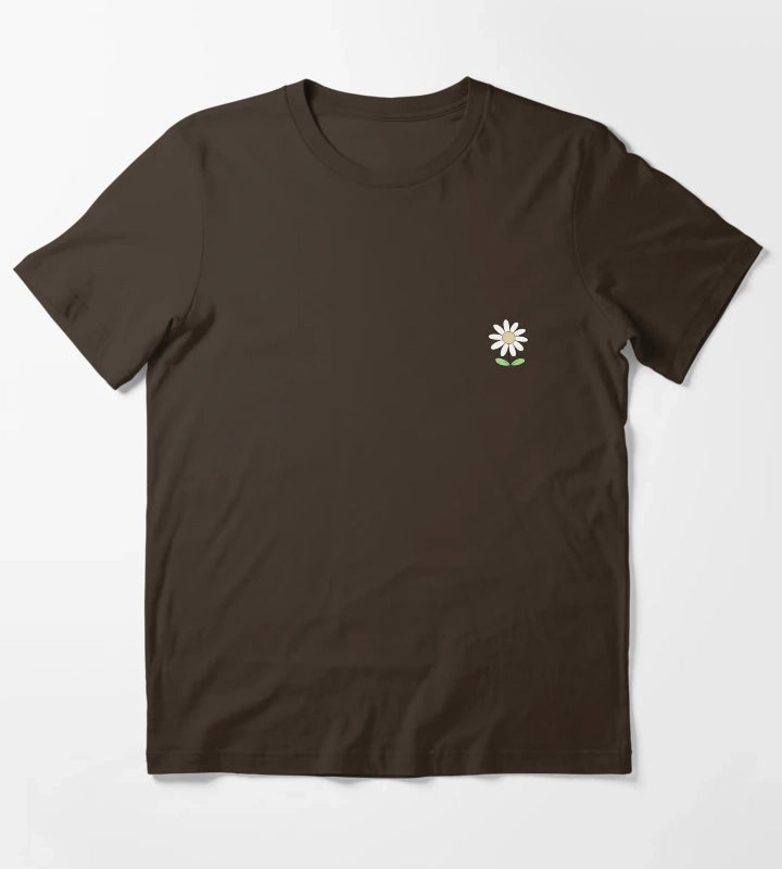 Cute Minimalist Daisy Flower Line Art Drawing T-Shirt Brown