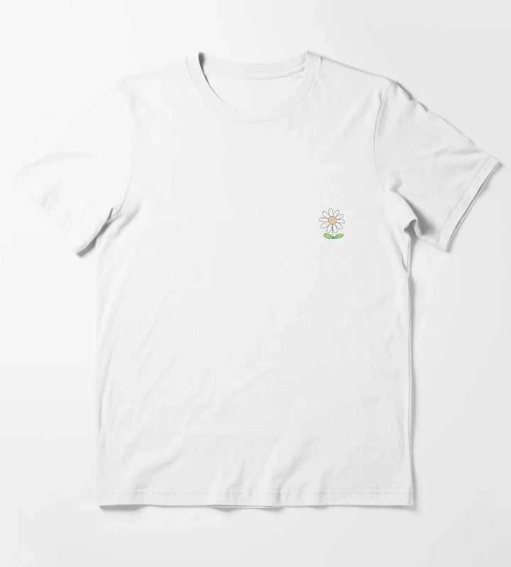 Cute Minimalist Daisy Flower Line Art Drawing T-Shirt White