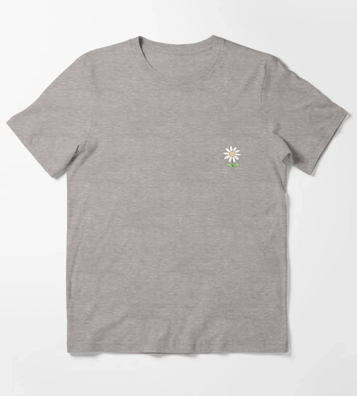 Cute Minimalist Daisy Flower Line Art Drawing T-Shirt Heather Grey