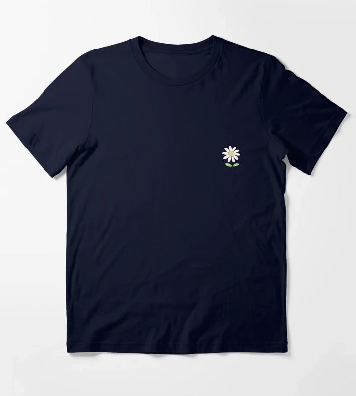 Cute Minimalist Daisy Flower Line Art Drawing T-Shirt Navy