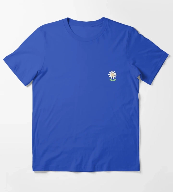 Cute Minimalist Daisy Flower Line Art Drawing T-Shirt Blue