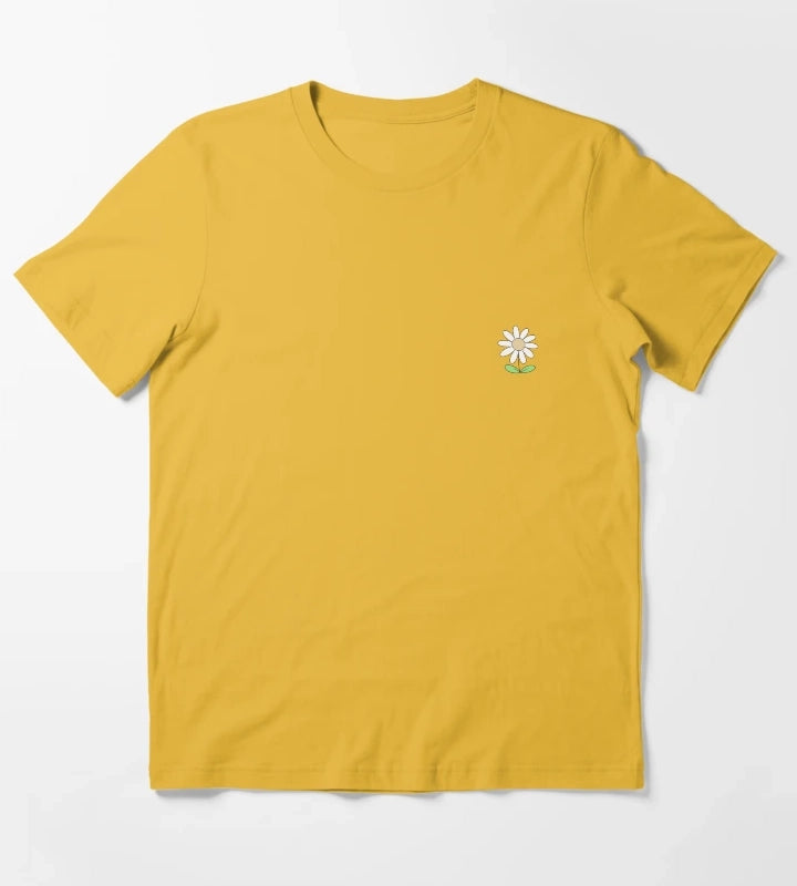 Cute Minimalist Daisy Flower Line Art Drawing T-Shirt Yellow