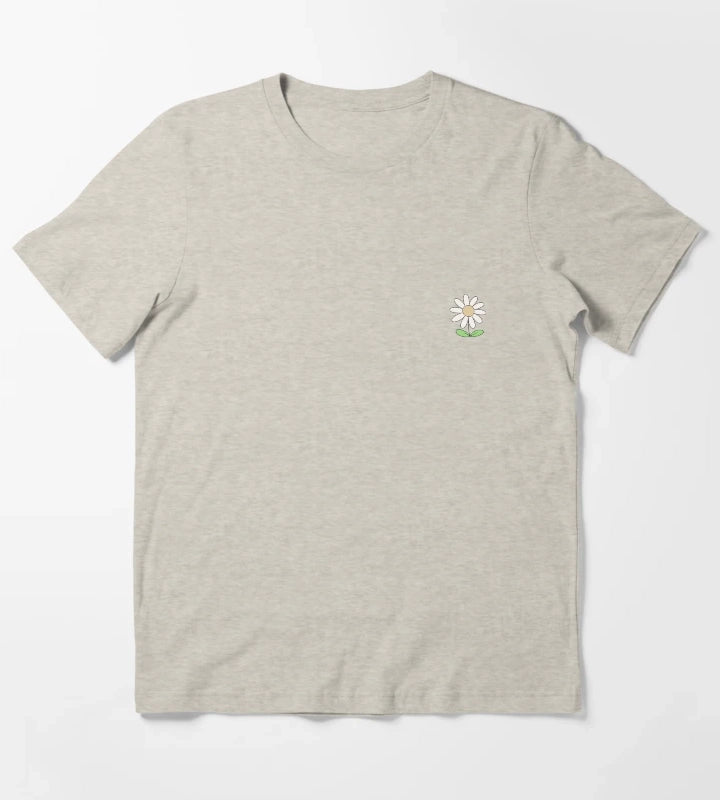 Cute Minimalist Daisy Flower Line Art Drawing T-Shirt Cream