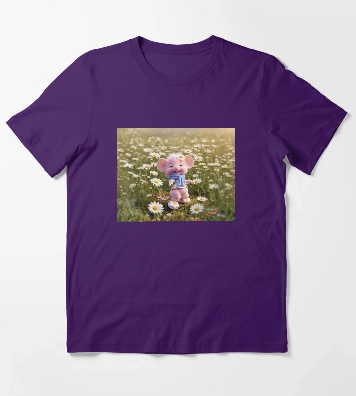 Cute Pink Mouse in Daisy Flower Field T-Shirt Purple