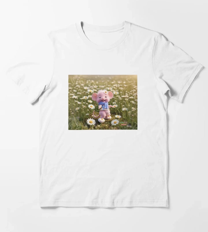 Cute Pink Mouse in Daisy Flower Field T-Shirt White