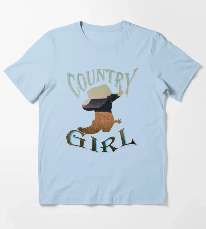 Cute country girl vintage barn design T-Shirt Sky Blue