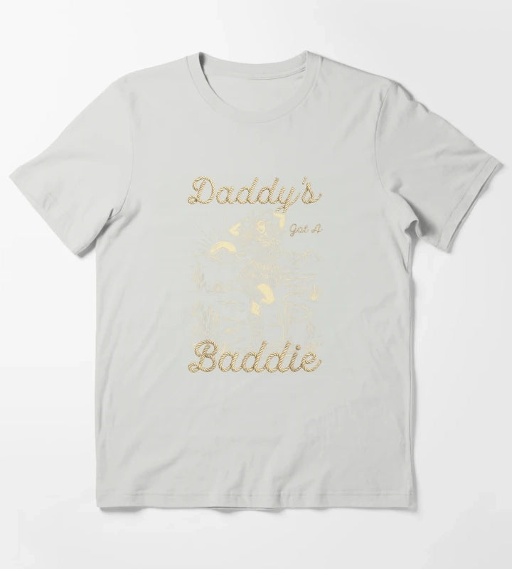 Daddys Got A Baddie Retro Western Cowgirl Desert Landscape Vintage Rope Text T-Shirt Light Grey