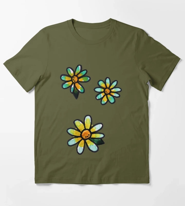 Daisies T-Shirt Olive Green
