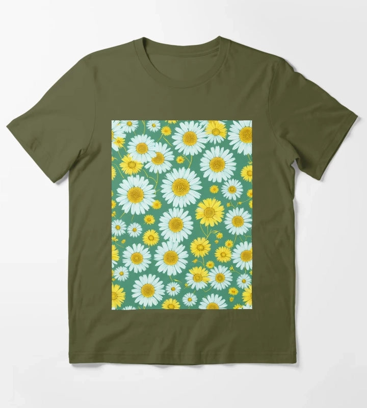 Daisies Yellow and Green Daisies T-Shirt Olive Green