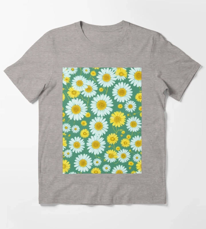 Daisies Yellow and Green Daisies T-Shirt Heather Grey