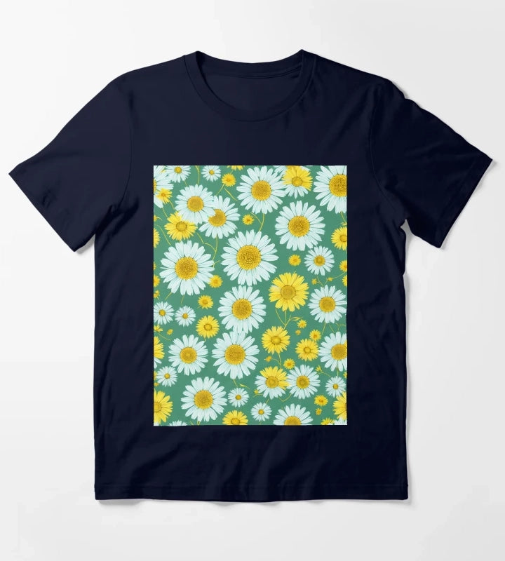 Daisies Yellow and Green Daisies T-Shirt Navy