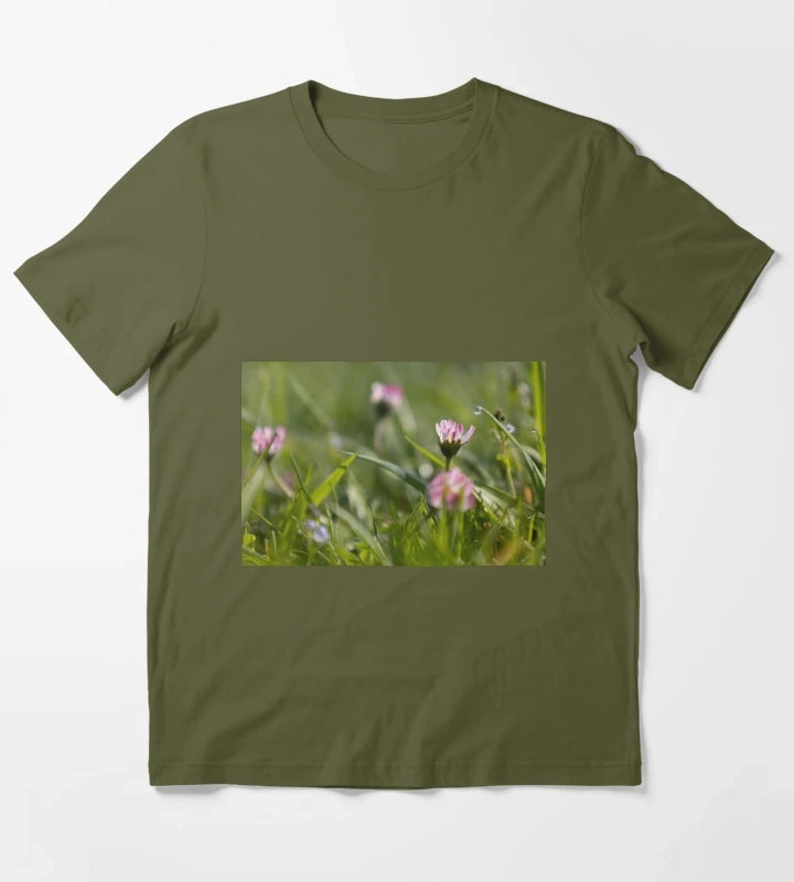 Daisies and Raindrops T-Shirt Olive Green