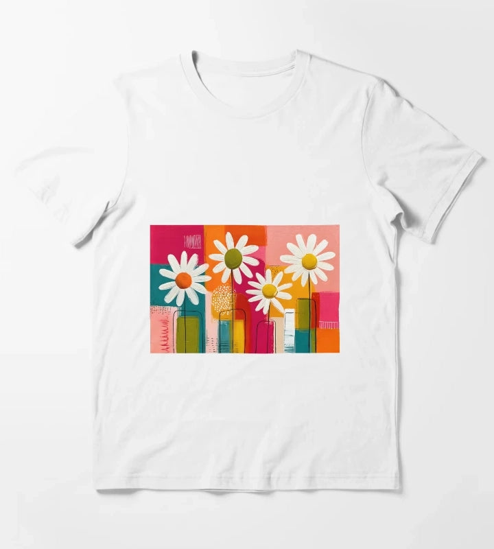 Daisies in Geometric Bloom Cheerful Floral Beauty in Bold Contemporary Color T-Shirt White