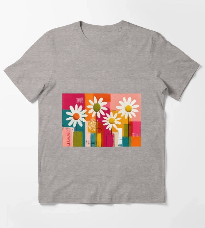 Daisies in Geometric Bloom Cheerful Floral Beauty in Bold Contemporary Color T-Shirt Heather Grey