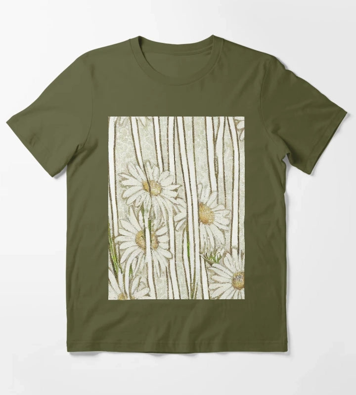 Daisies in tall Grass T-Shirt Olive Green