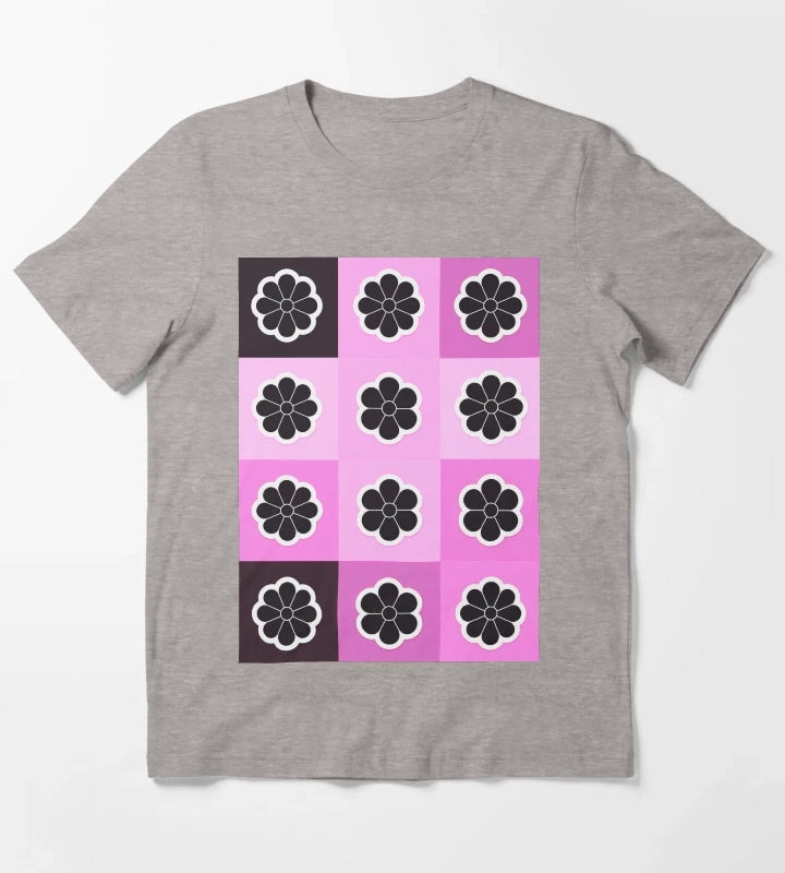 Daisies on pink T-Shirt Heather Grey