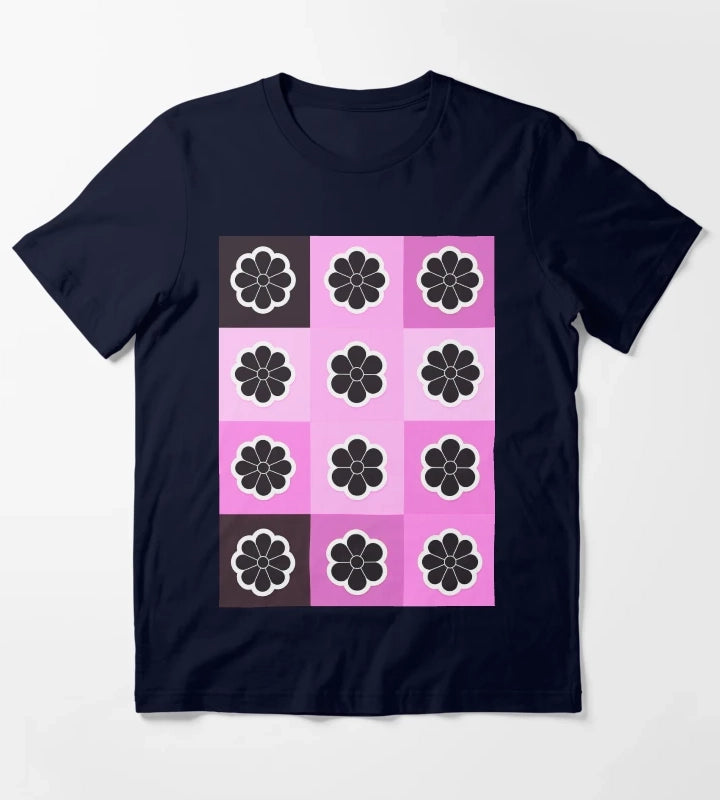 Daisies on pink T-Shirt Navy