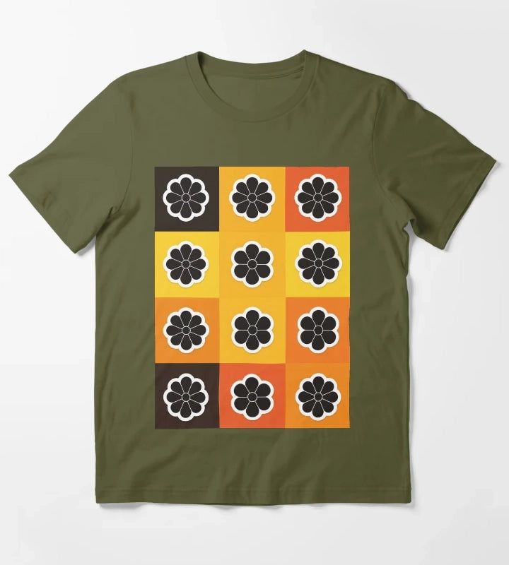 Daisies on yellow T-Shirt Olive Green