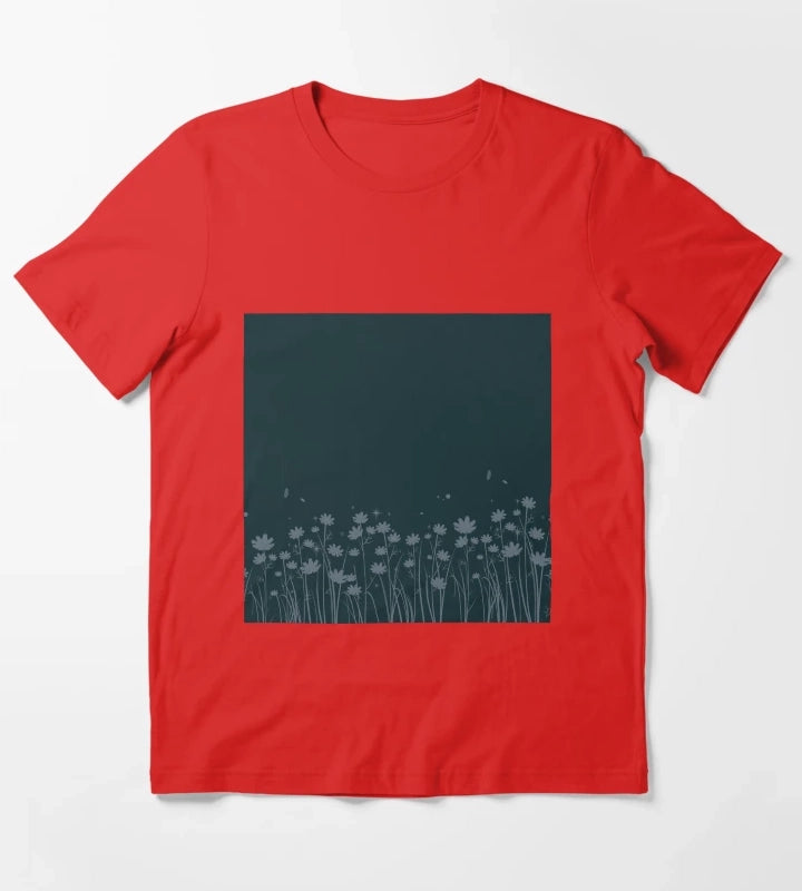 Daisy Blue Pattern T-Shirt Red