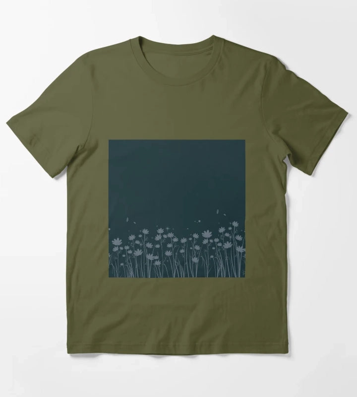 Daisy Blue Pattern T-Shirt Olive Green