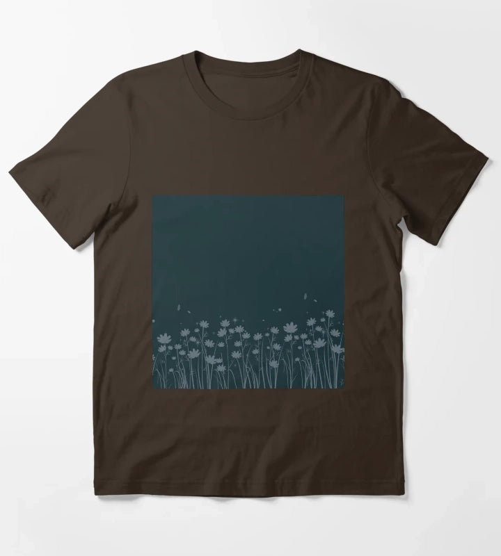 Daisy Blue Pattern T-Shirt Brown
