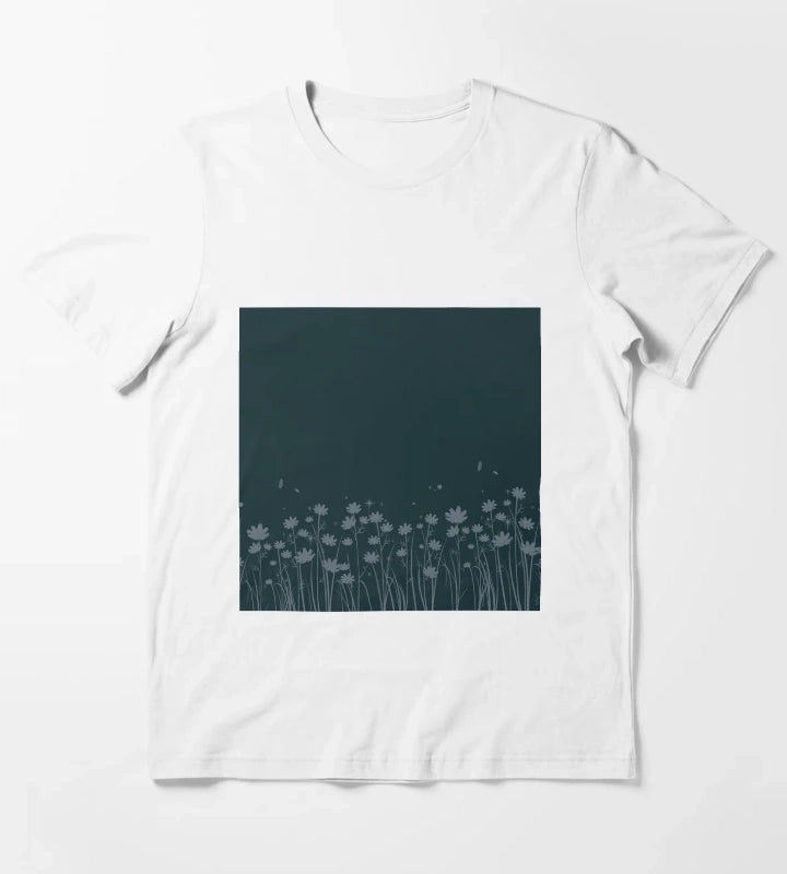 Daisy Blue Pattern T-Shirt White