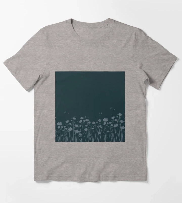 Daisy Blue Pattern T-Shirt Heather Grey