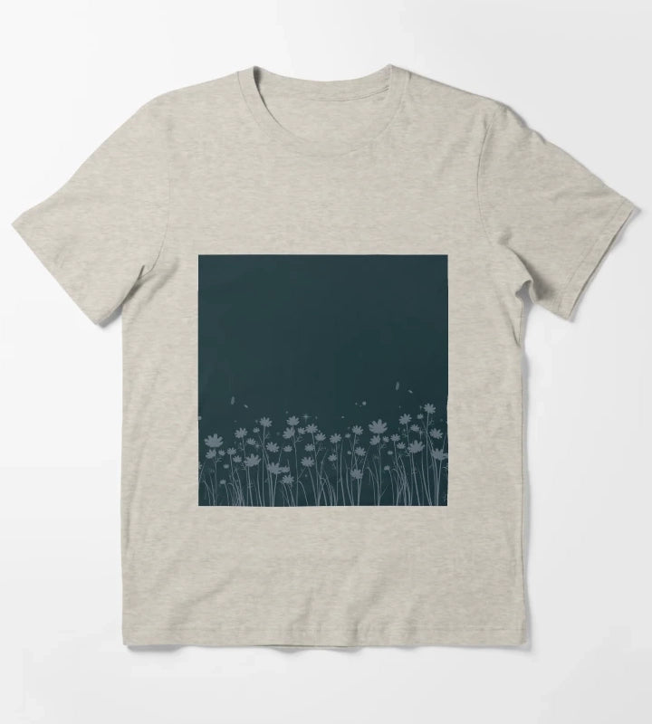Daisy Blue Pattern T-Shirt Cream