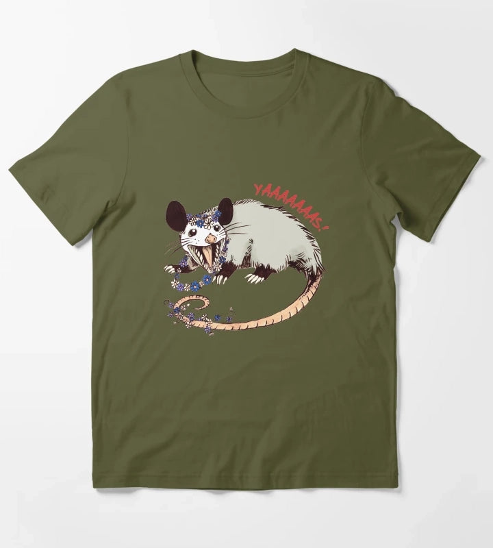 Daisy Chain Opossum Possum Yaaaas T-Shirt Olive Green