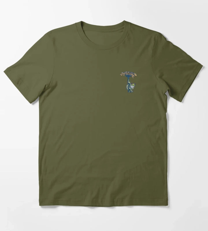 Daisy Climber Solo Whimsical Frog Illustration T-Shirt Olive Green