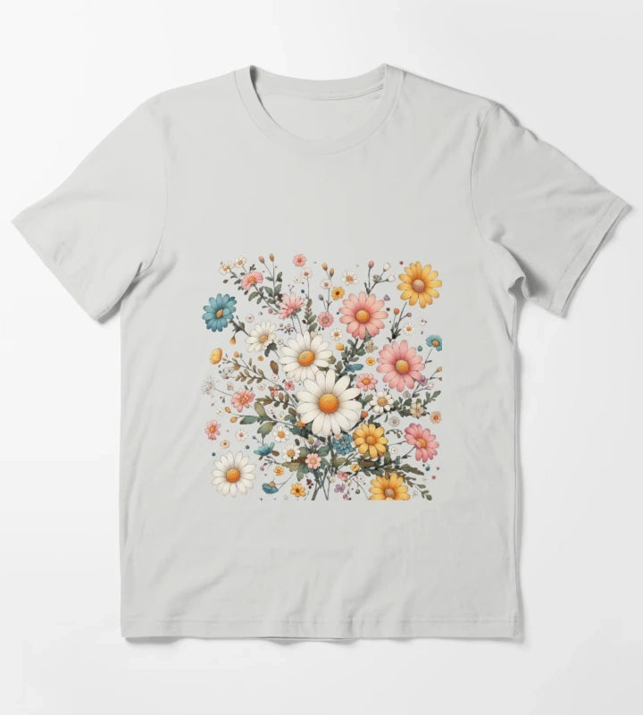 Daisy Delight Beautiful Floral Daisy Pattern Design T-Shirt Light Grey