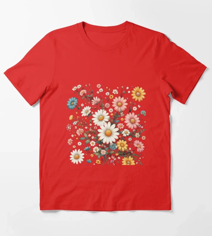 Daisy Delight Beautiful Floral Daisy Pattern Design T-Shirt Red